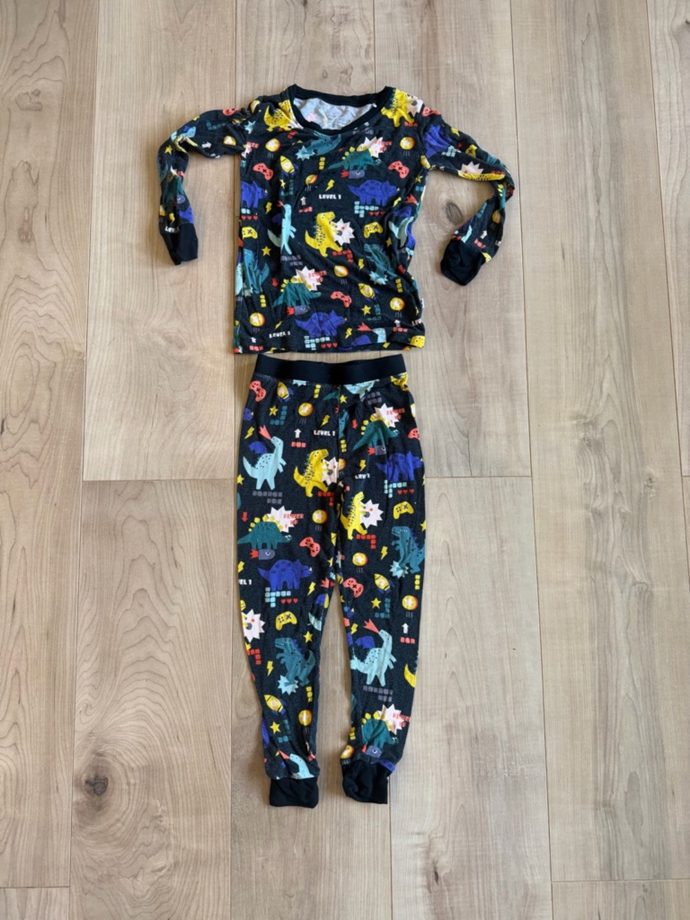Little Sleepies Black Dinosaur & Game Controller Pajama Set